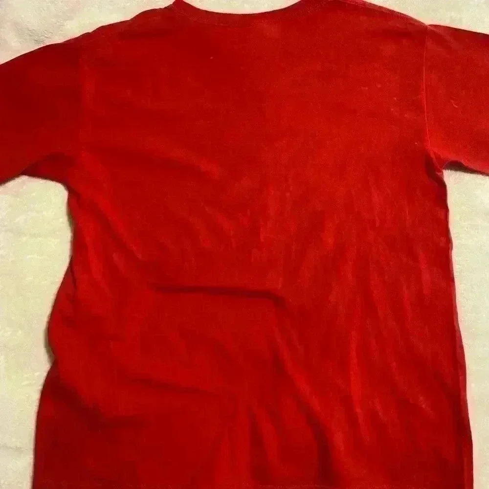 2 Boys T shirts in red ARE WE THERE YET HOW MUCH LONGER sizes Medium & Large.